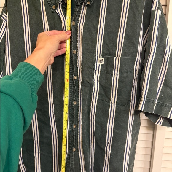 GITAON VINTAGE Green White and Blue Striped Men's Shirt Sz XL - Picture 15 of 16